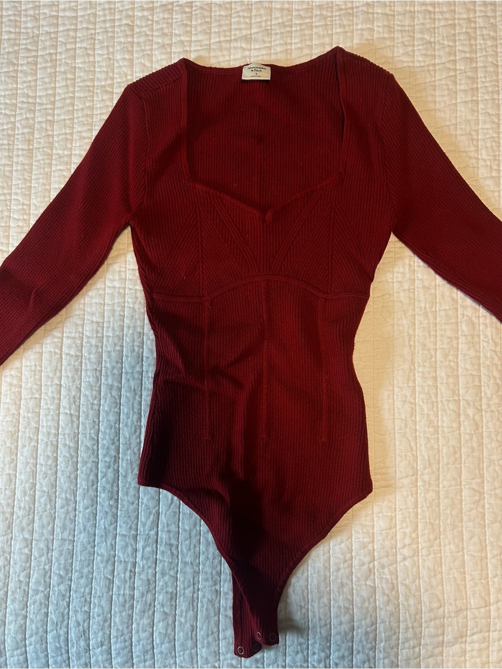 Abercrombie & Fitch Long-Sleeve Sweetheart Sweater Bodysuit Red Small
